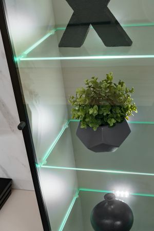 Wohnwand Charm in Kaschmir und Marmor wei�, Schrankwand 240 cm mit Beleuchtung, Push-To-Open