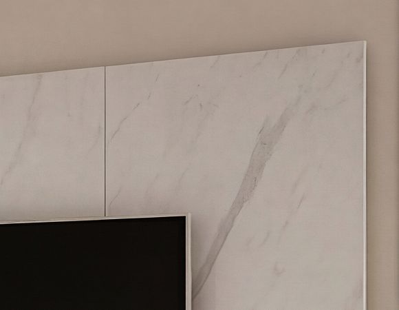 Wohnwand Charm in Kaschmir und Marmor wei�, Anbauwand 300 cm mit Beleuchtung, Push-To-Open