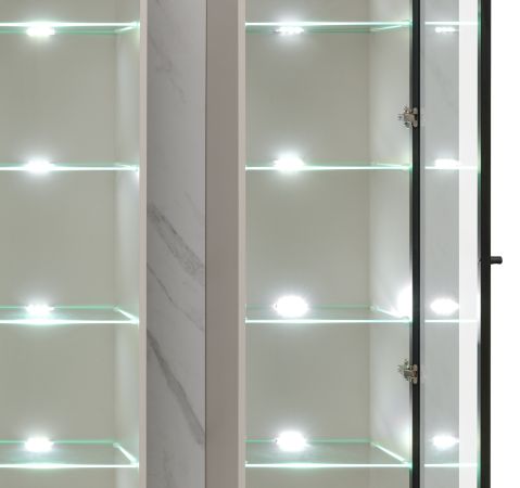 Wohnwand Charm in Kaschmir und Marmor wei�, Anbauwand 300 cm mit Beleuchtung, Push-To-Open