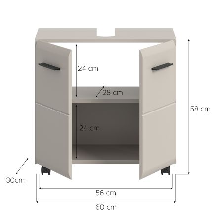 Waschbeckenunterschrank Cover in Kaschmir Badezimmer Unterschrank auf Rollen 60 cm