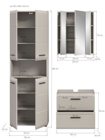 Badm�bel Set 3-teilig Cover in Kaschmir 135 x 185 cm, mit 4-t�rigem Hochschrank