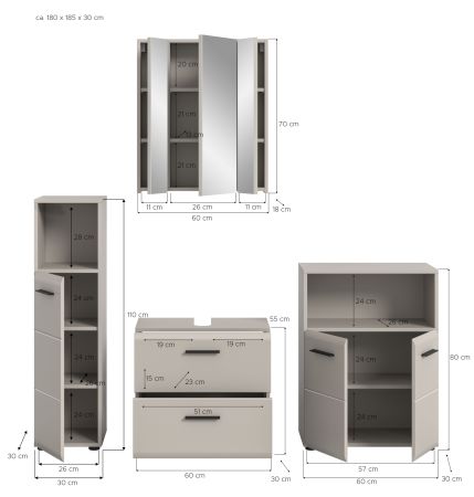 Badm�bel Set 4-teilig Cover in Kaschmir Badkombination 180 x 185 cm