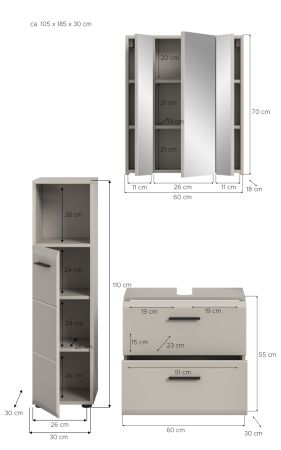 Badm�bel Set 3-teilig Cover in Kaschmir Badkombination 105 x 185 cm