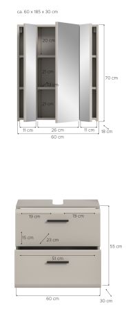Badm�bel Set 2-teilig Cover in Kaschmir Badkombination 60 x 185 cm