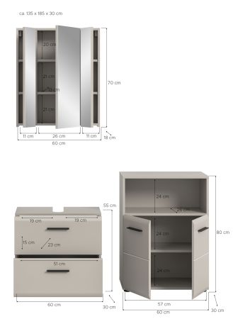 Badm�bel Set 3-teilig Cover in Kaschmir Badkombination 135 x 185 cm