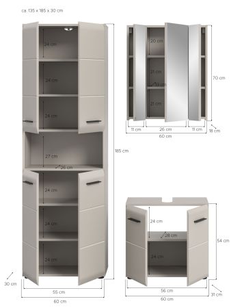 Badm�bel Set 3-teilig Cover in Kaschmir 135 x 185 cm, mit 4-t�rigem Hochschrank