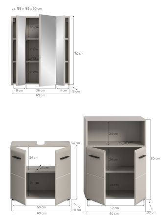 Badm�bel Set 3-teilig Cover in Kaschmir Badkombination 135 x 185 cm