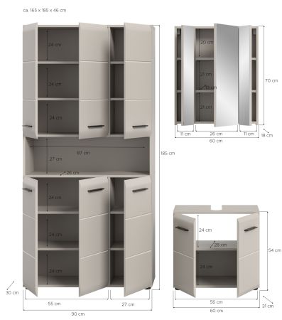 Badm�bel Set 3-teilig Cover in Kaschmir Badkombination 165 x 185 cm