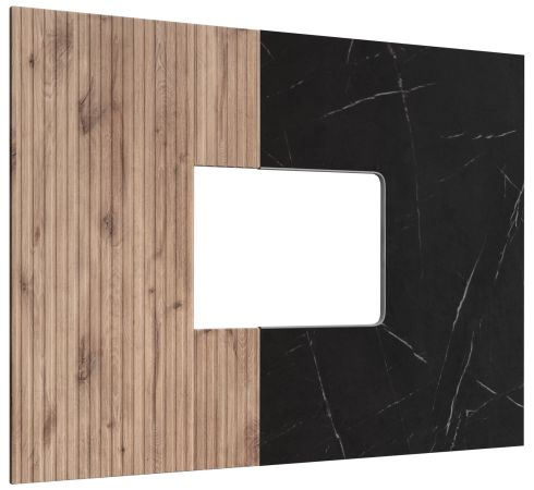 TV-Lowboard Set Starlet in schwarz, Vicking Eiche und Marmor schwarz 160 cm, Flat-TV Unterschrank mit Wandpaneel, Push-To-Open