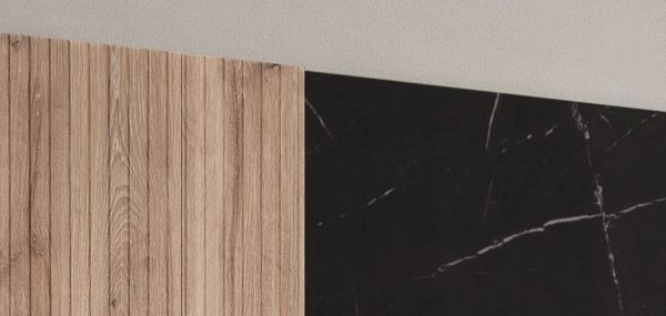 TV-Lowboard Set Starlet in schwarz, Vicking Eiche und Marmor schwarz 160 cm, Flat-TV Unterschrank mit Ethanol Kamin