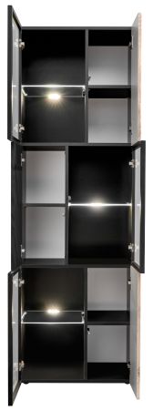 Wohnwand Starlet in schwarz, Vicking Eiche und Marmor schwarz Schrankwand 300 cm inkl. LED, Push-To-Open
