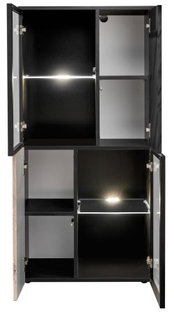 Wohnwand Starlet in schwarz, Vicking Eiche und Marmor schwarz Schrankwand 300 cm inkl. LED, Push-To-Open