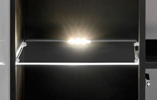 Wohnwand Starlet in schwarz, Vicking Eiche und Marmor schwarz Schrankwand 300 cm inkl. Ethanol Kamin, LED