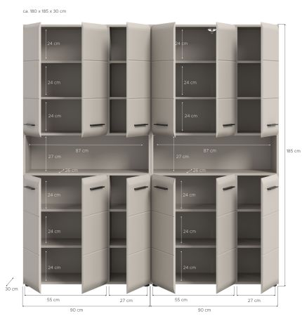 Badezimmer Hochschrank Set Cover in Kaschmir 2x Mehrzweckschrank 180 x 185 cm