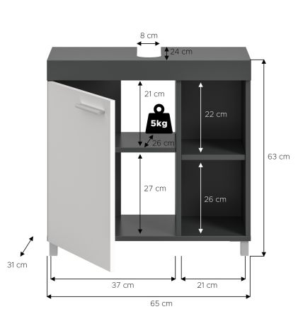 Waschbeckenunterschrank Adam in grau und wei� 65 cm