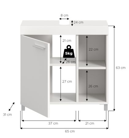 Waschbeckenunterschrank Adam in Wei� 65 x 63 cm