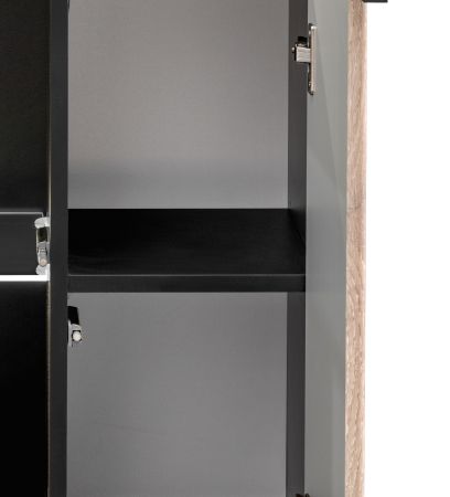 Vitrine Starlet in schwarz, Vicking Eiche und Marmor schwarz Vitrinenschrank inkl. LED 60 x 182 cm, Push-To-Open