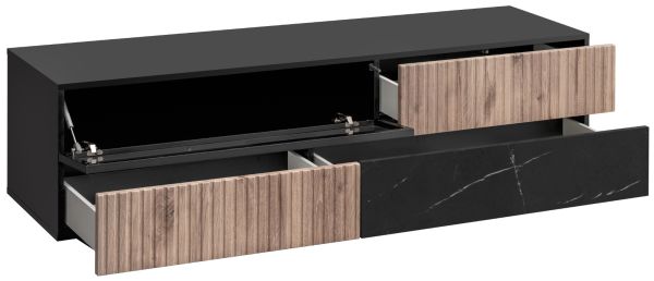 TV-Lowboard Starlet in schwarz, Vicking Eiche und Marmor schwarz TV-M�bel 160 x 42 cm, Push-To-Open