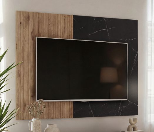 Wandpaneel Starlet in Vicking Eiche und Marmor schwarz TV R�ckwandverkleidung 160 x 118 cm