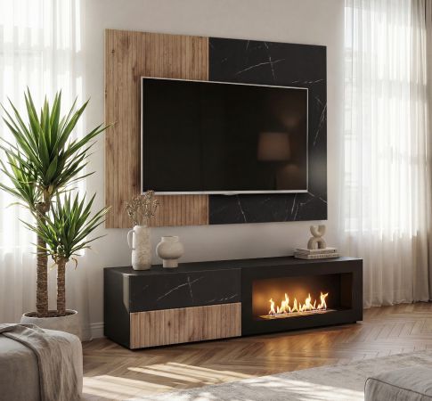 Wandpaneel Starlet in Vicking Eiche und Marmor schwarz TV R�ckwandverkleidung 160 x 118 cm