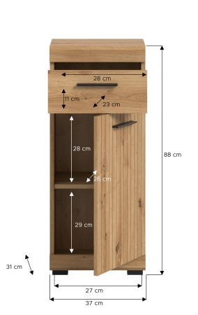 Badezimmer Kommode Shawn in Artisan Eiche Badschrank 37 x 88 cm