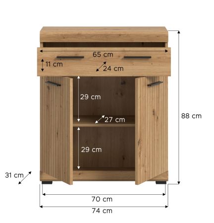 Badezimmer Kommode Shawn in Artisan Eiche Badschrank 74 x 88 cm