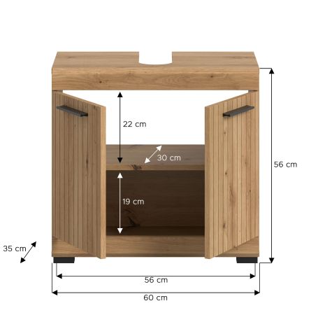 Waschbeckenunterschrank Shawn in Artisan Eiche Badezimmer Unterschrank 60 cm