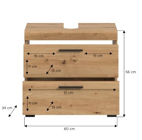 Waschbeckenunterschrank Shawn in Artisan Eiche Badezimmer Unterschrank 60 cm