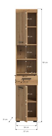 Badezimmer Hochschrank Shawn in Artisan Eiche Badschrank 37 x 191 cm