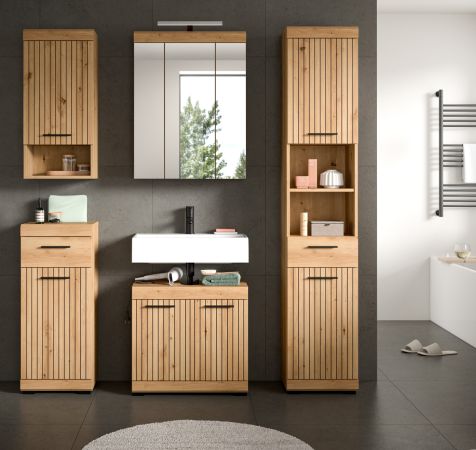 Badezimmer Hochschrank Shawn in Artisan Eiche Badschrank 37 x 191 cm