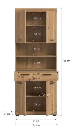 Badezimmer Hochschrank Shawn in Artisan Eiche Badschrank 74 x 191 cm