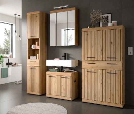 Badezimmer Midischrank Shawn in Artisan Eiche Badschrank 74 x 143 cm