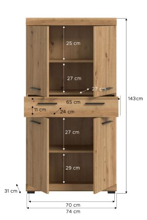 Badezimmer Midischrank Shawn in Artisan Eiche Badschrank 74 x 143 cm