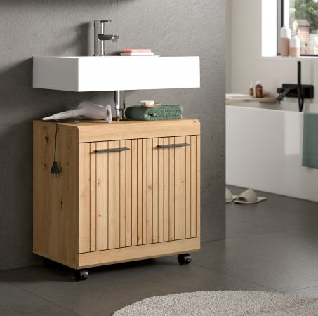 Waschbeckenunterschrank Shawn in Artisan Eiche Badezimmer Unterschrank auf Rollen 60 cm