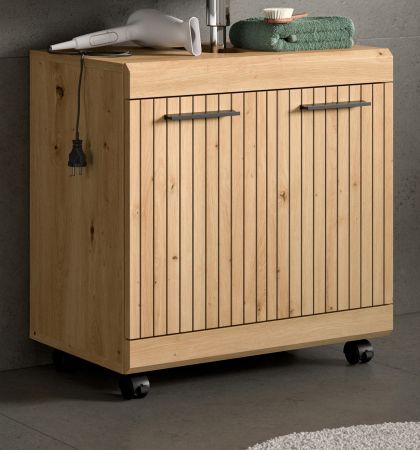 Waschbeckenunterschrank Shawn in Artisan Eiche Badezimmer Unterschrank auf Rollen 60 cm
