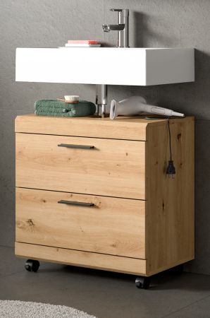 Waschbeckenunterschrank Shawn in Artisan Eiche Badezimmer Unterschrank auf Rollen 60 cm