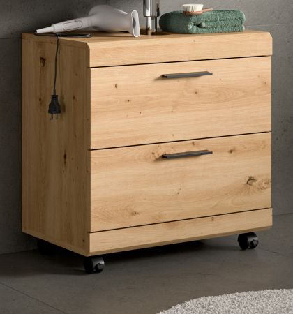 Waschbeckenunterschrank Shawn in Artisan Eiche Badezimmer Unterschrank auf Rollen 60 cm