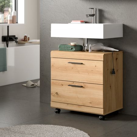 Waschbeckenunterschrank Shawn in Artisan Eiche Badezimmer Unterschrank auf Rollen 60 cm