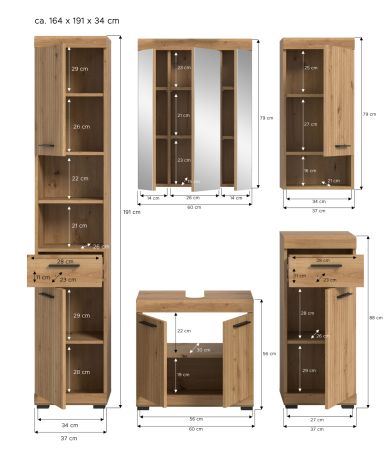 Badm�bel Set 5-teilig Shawn in Artisan Eiche Badkombination 164 x 191 cm