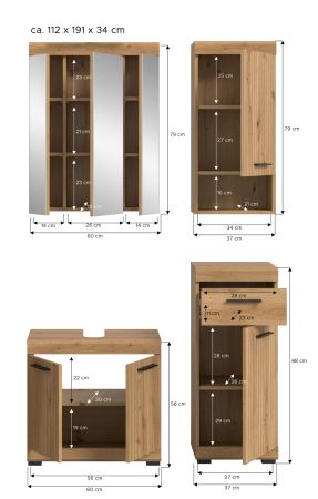 Badm�bel Set 4-teilig Shawn in Artisan Eiche Badkombination 112 x 191 cm