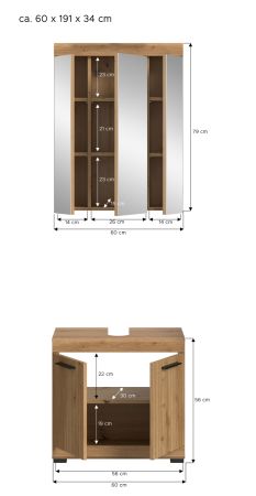Badm�bel Set 2-teilig Shawn in Artisan Eiche Badkombination 60 x 191 cm