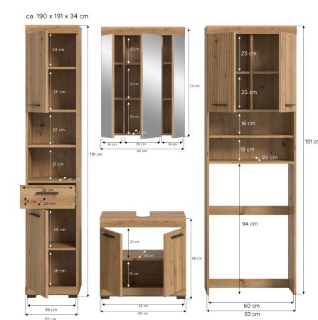Badm�bel Set 4-teilig Shawn in Artisan Eiche Badkombination 190 x 191 cm