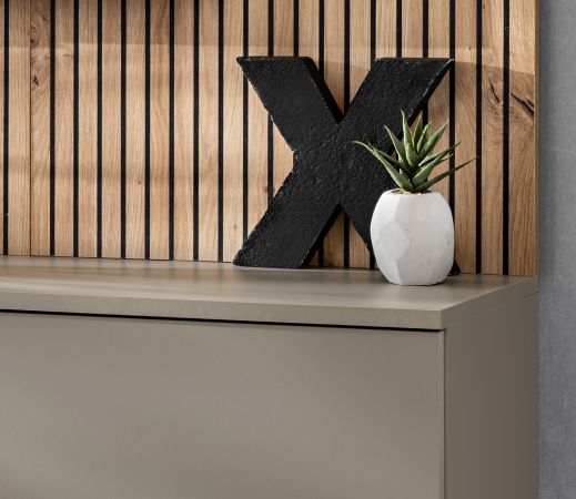TV-Lowboard Set iLike in Lehm-Grau und Artisan Eiche 160 cm, Flat-TV Unterschrank mit Akustikpaneel