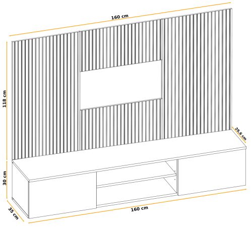 TV-Lowboard Set iLike in Lehm-Grau und Artisan Eiche 160 cm, Flat-TV Unterschrank mit Akustikpaneel