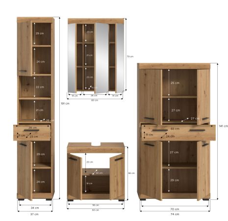 Badm�bel Set 4-teilig Shawn in Artisan Eiche Badkombination 200 x 191 cm