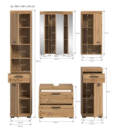 Badm�bel Set 5-teilig Shawn in Artisan Eiche Badkombination 164 x 191 cm