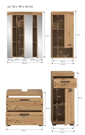 Badm�bel Set 4-teilig Shawn in Artisan Eiche Badkombination 112 x 191 cm