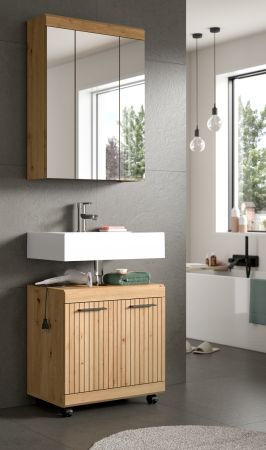 Badm�bel Set 2-teilig Shawn in Artisan Eiche Badkombination auf Rollen 60 x 191 cm