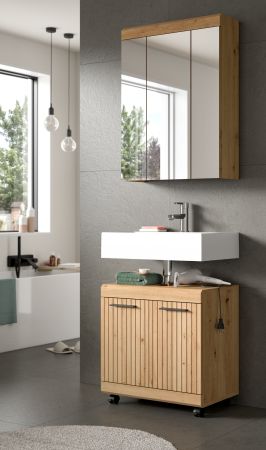 Badm�bel Set 2-teilig Shawn in Artisan Eiche Badkombination auf Rollen 60 x 191 cm
