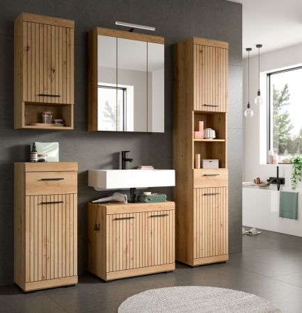 Badm�bel Set 2-teilig Shawn in Artisan Eiche Badkombination auf Rollen 60 x 191 cm